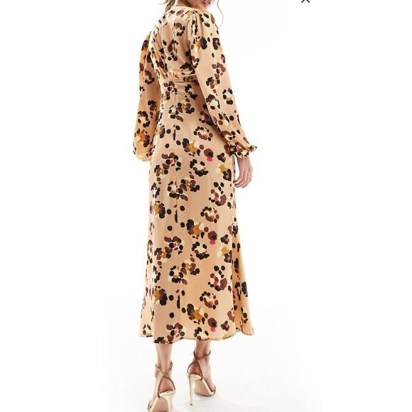 NEVER FULLY DRESSED Gold Louella Satin Animal Print Midaxi Dress - Sz 14 - Picture 2 of 7